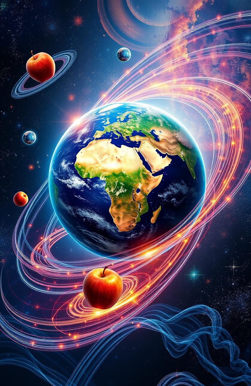 A stunning visual representation of the relationship between physics and Earth, showcasing natural phenomena like gravity, magnetism, and the forces at work in the universe