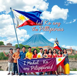 A vibrant and heartfelt poster celebrating the love and pride for the Philippines