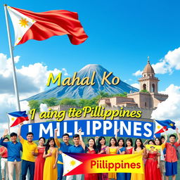 A vibrant and heartfelt poster celebrating the love and pride for the Philippines