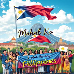 A vibrant and heartfelt poster celebrating the love and pride for the Philippines