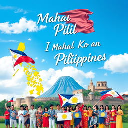 A vibrant and heartfelt poster celebrating the love and pride for the Philippines