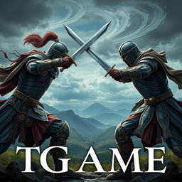 Two fierce warriors engaged in an intense duel, each wielding two swords