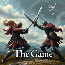 Two fierce warriors engaged in an intense duel, each wielding two swords