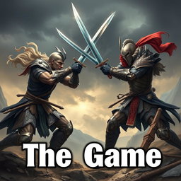 Two fierce warriors engaged in an intense duel, each wielding two swords