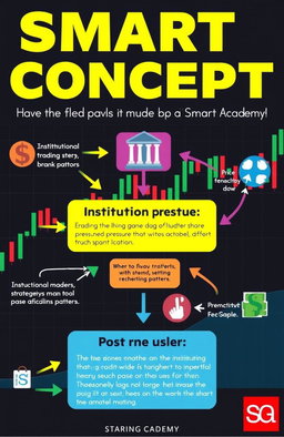 An illustrated guide to the Smart Money Concept as taught by SK Trading Academy, featuring key elements such as institutional trading strategies, market behavior analysis, and price action patterns