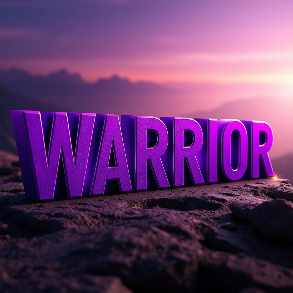 A captivating 3D representation of the word 'WARRIOR', designed in a vibrant purple color that catches the eye