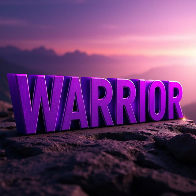 A captivating 3D representation of the word 'WARRIOR', designed in a vibrant purple color that catches the eye