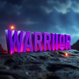 A captivating 3D representation of the word 'WARRIOR', designed in a vibrant purple color that catches the eye