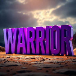 A captivating 3D representation of the word 'WARRIOR', designed in a vibrant purple color that catches the eye