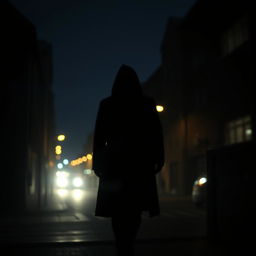 A mysterious and atmospheric scene featuring a shadowy silhouette reflected in a glass window