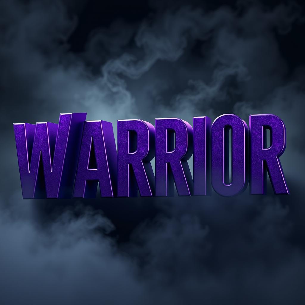 A striking 3D depiction of the word 'WARRIOR', designed in a rich purple color that exudes strength and valor