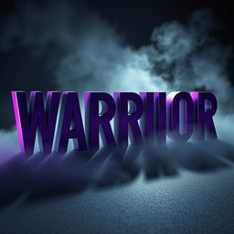 A striking 3D depiction of the word 'WARRIOR', designed in a rich purple color that exudes strength and valor