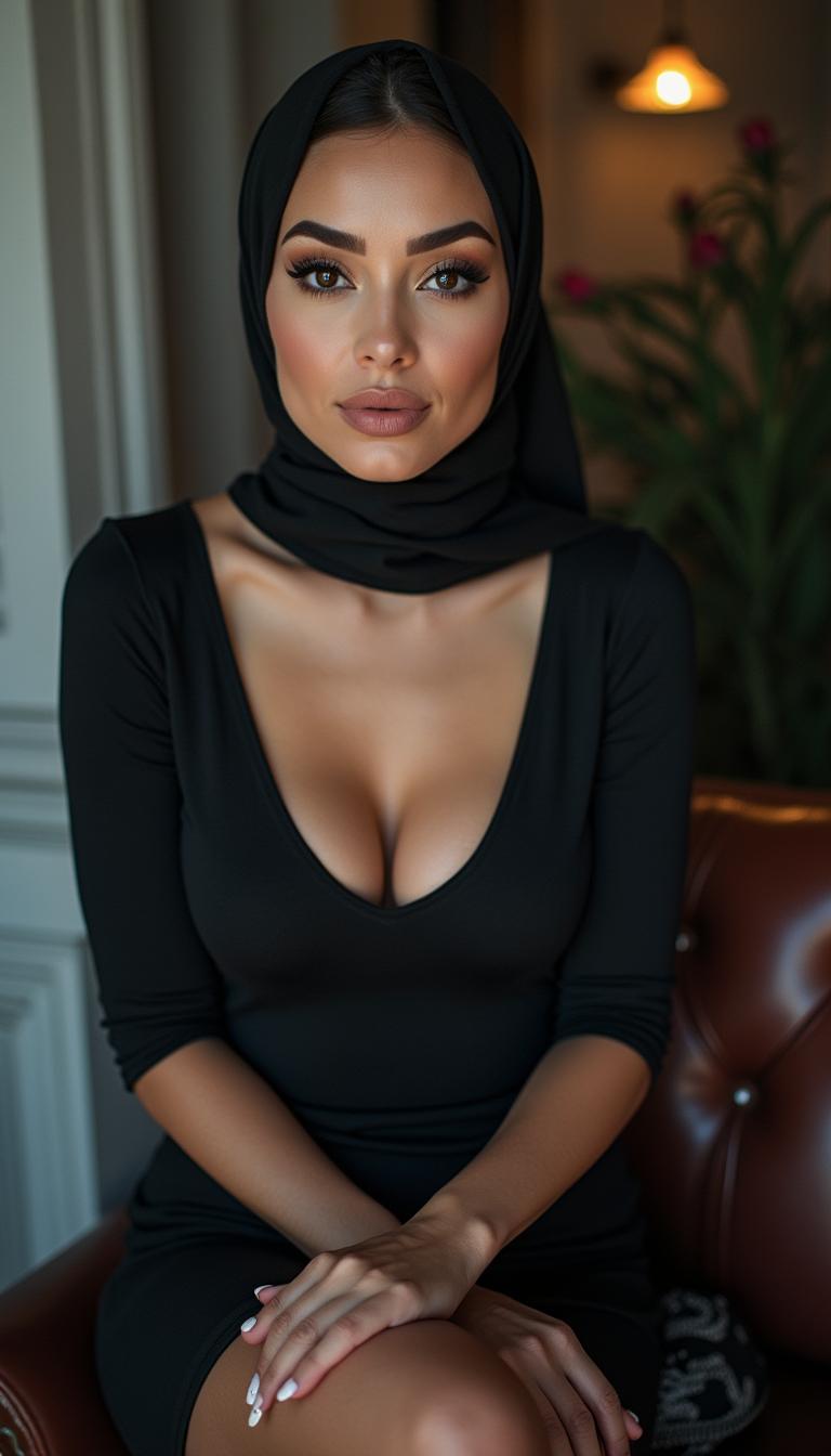 An alluring close-up image of a 46-year-old Slavic secretary, showcasing her stunning features and body