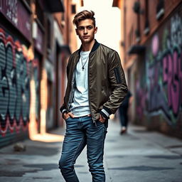 A trendy young man with a confident expression, embodying the spirit of a 'sigma male'