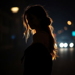 Aesthetic girl with good fashion sense posing in a creative silhouette shot during a nighttime fashion photography session