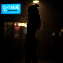 Aesthetic girl with good fashion sense posing in a creative silhouette shot during a nighttime fashion photography session
