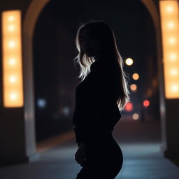 Aesthetic girl with good fashion sense posing in a creative silhouette shot during a nighttime fashion photography session