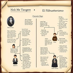 Create a detailed character map illustrating the main characters of the novels "Noli Me Tangere" and "El Filibusterismo"