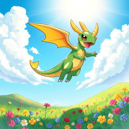 A vibrant and engaging iPhone wallpaper featuring Flygon, the Dragon/Ground type Pokémon