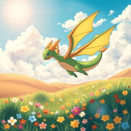 A vibrant and engaging iPhone wallpaper featuring Flygon, the Dragon/Ground type Pokémon
