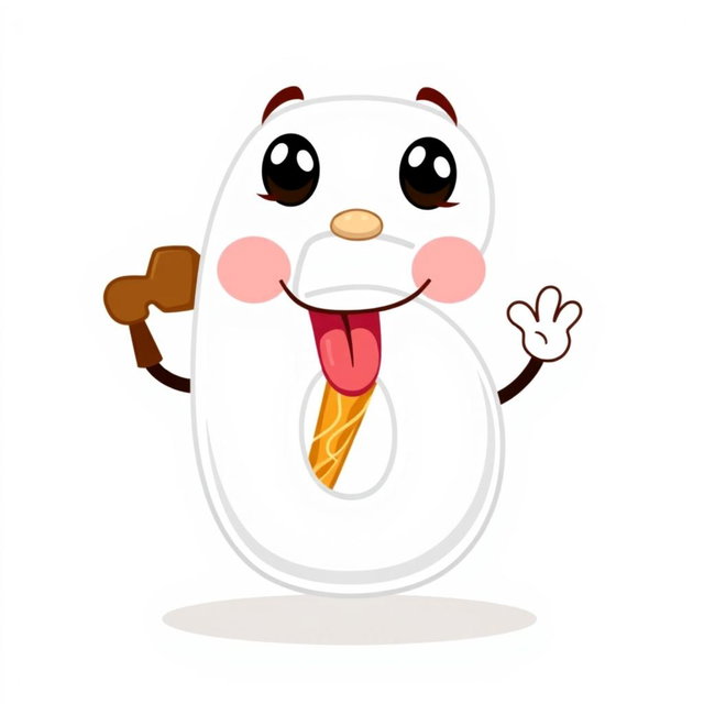 A whimsical digital illustration of the number 6 designed as a cheerful cartoon character