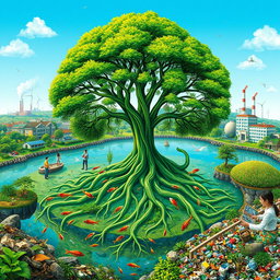 A harmonious world where nature and humans coexist beautifully