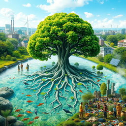 A harmonious world where nature and humans coexist beautifully