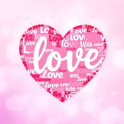 An artistic representation of a large heart shape made entirely from the word 'love' repeated in various fonts and sizes