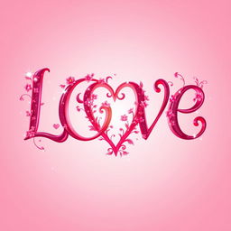 An artistic representation of the word "love" transformed into a heart shape