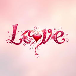 An artistic representation of the word "love" transformed into a heart shape