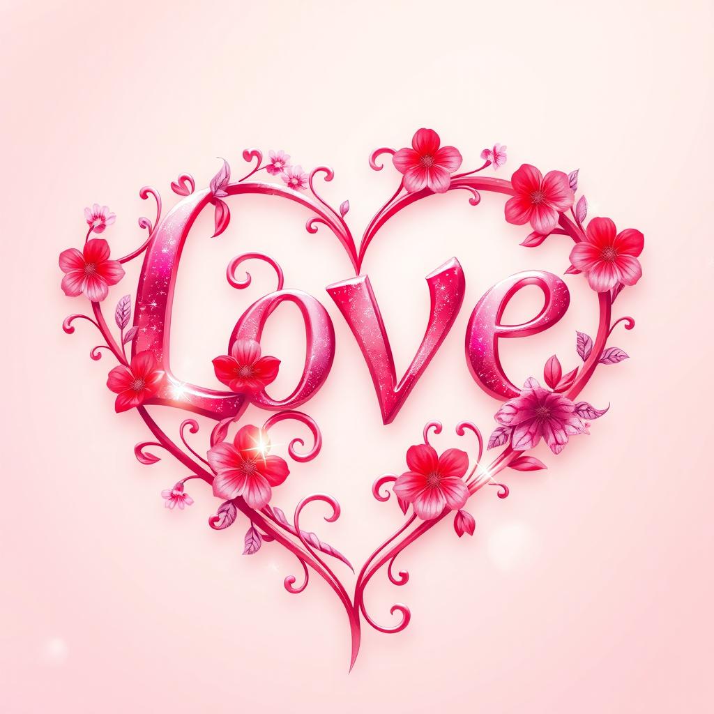 An artistic representation of the word "love" transformed into a heart shape