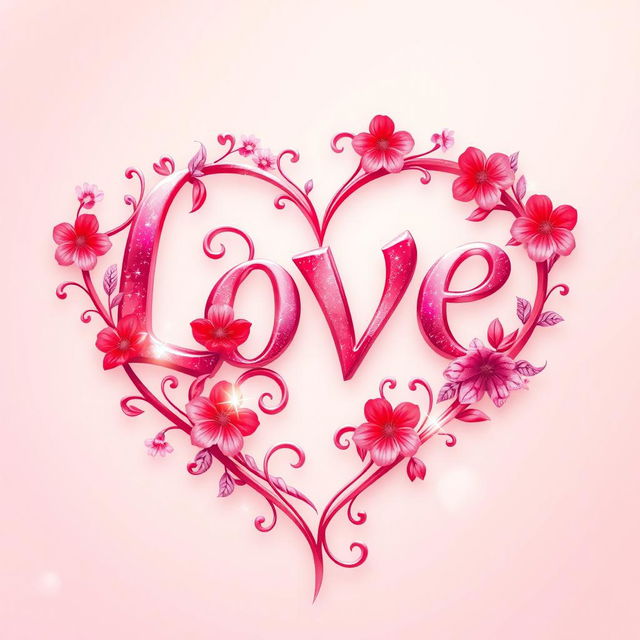 An artistic representation of the word "love" transformed into a heart shape