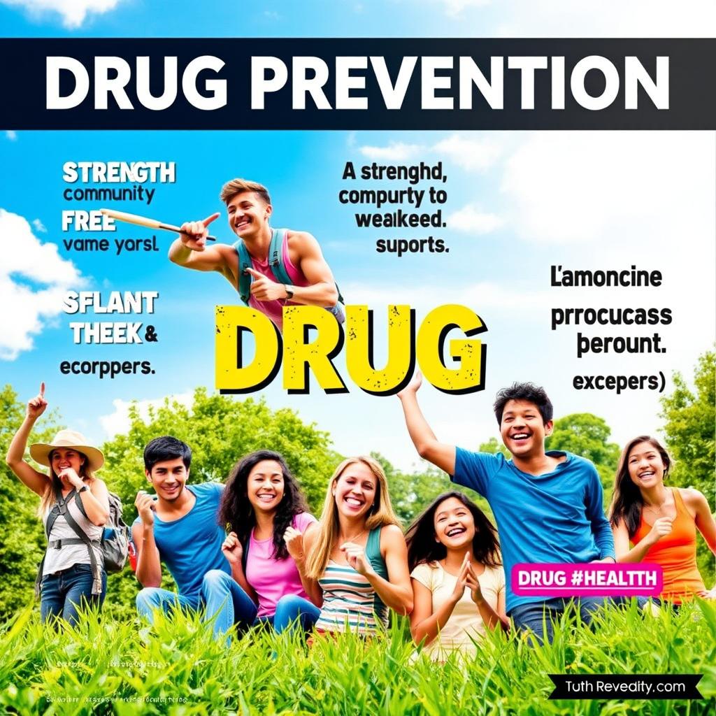 A colorful and inspiring public health campaign poster focusing on drug prevention