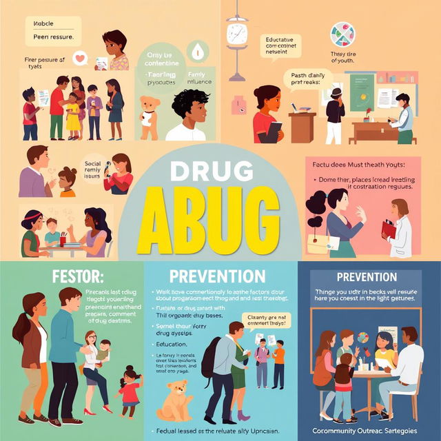A visually impactful image depicting the various factors leading to drug abuse and prevention strategies