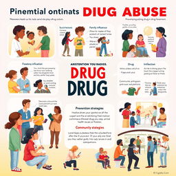 A visually impactful image depicting the various factors leading to drug abuse and prevention strategies