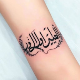 A detailed tattoo design featuring the Persian calligraphy of the names "محیا ضحی لعیا" beautifully intertwined