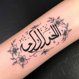 A detailed tattoo design featuring the Persian calligraphy of the names "محیا ضحی لعیا" beautifully intertwined