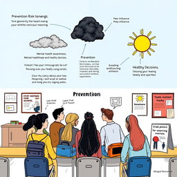 A conceptual illustration depicting the factors contributing to risky behaviors and prevention methods