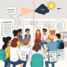 A conceptual illustration depicting the factors contributing to risky behaviors and prevention methods