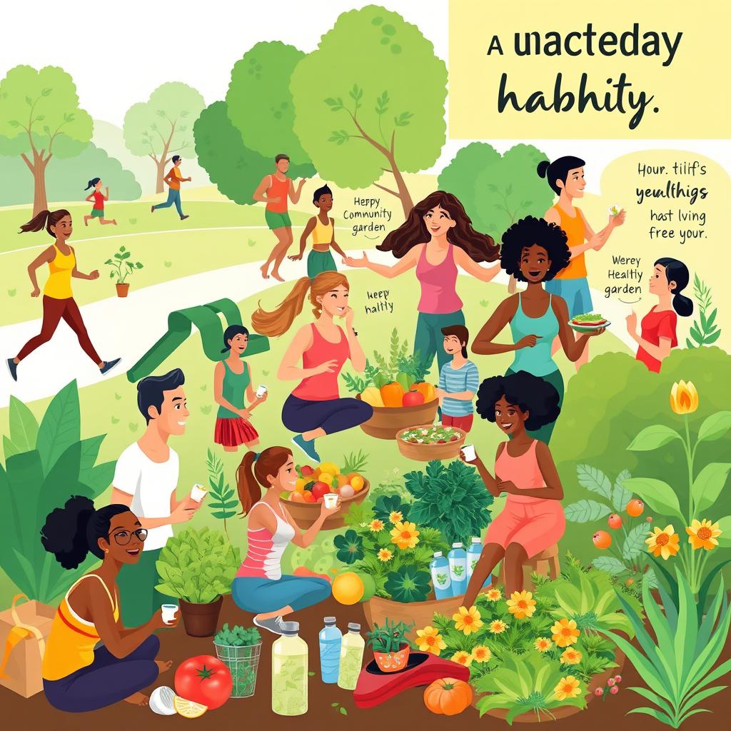 A visually engaging illustration of various factors promoting healthy lifestyle habits