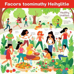 A visually engaging illustration of various factors promoting healthy lifestyle habits