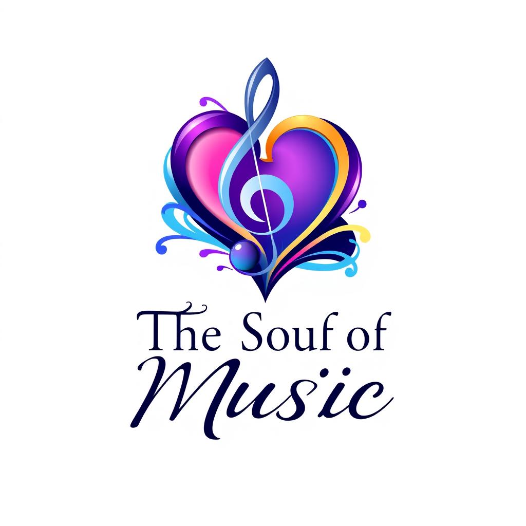 A logo design for 'The Soul of Music' featuring a vibrant and artistic representation of music elements