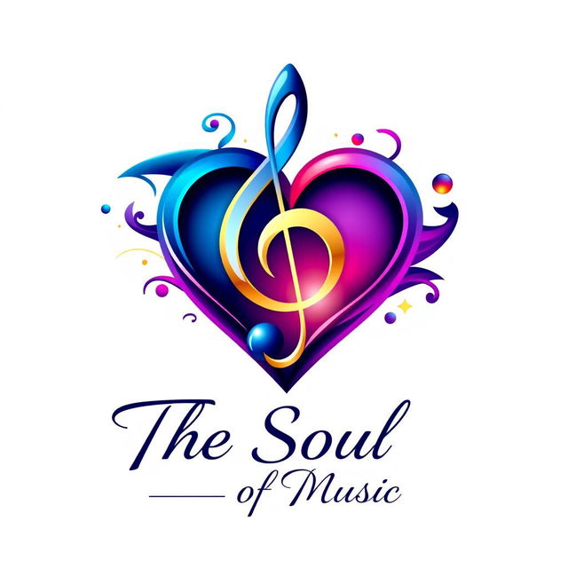 A logo design for 'The Soul of Music' featuring a vibrant and artistic representation of music elements