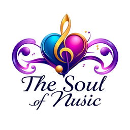 A logo design for 'The Soul of Music' featuring a vibrant and artistic representation of music elements