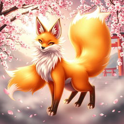A stunning fan art of a kitsune, a mythical fox spirit from Japanese folklore