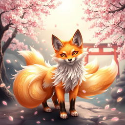 A stunning fan art of a kitsune, a mythical fox spirit from Japanese folklore