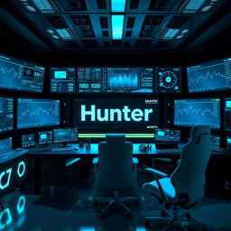 A futuristic trader work station filled with multiple high-tech screens displaying various financial data and graphs
