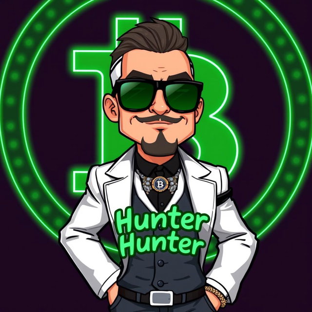 A cartoon character of a wealthy individual, extremely well-dressed in a stylish suit and accessories that exude luxury