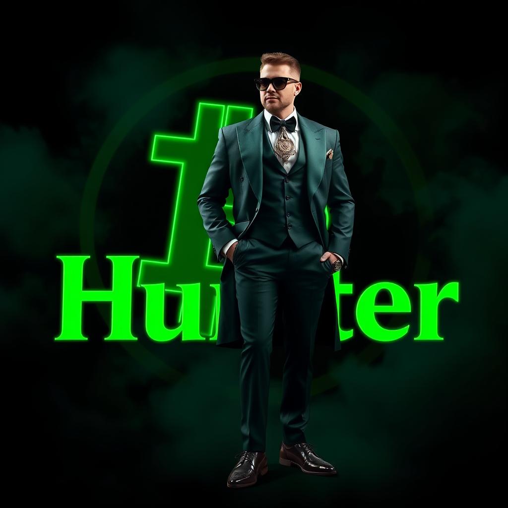 A wealthy character dressed in an extravagant, opulent outfit, featuring a classy suit, lavish accessories, and polished shoes