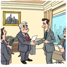 A cartoon journalism sketch depicting the theme of corruption